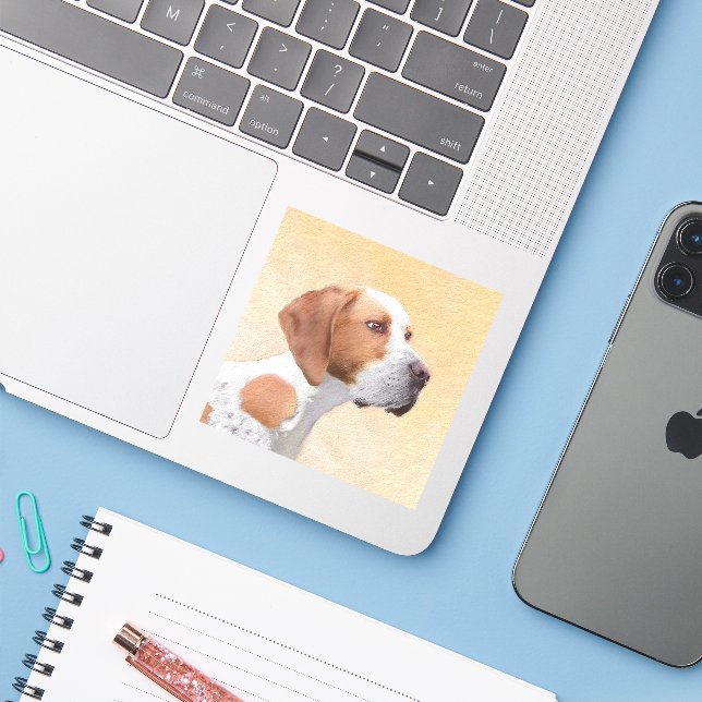 Pointer Painting - Cute Original Dog Art (Laptop w/ iPhone)
