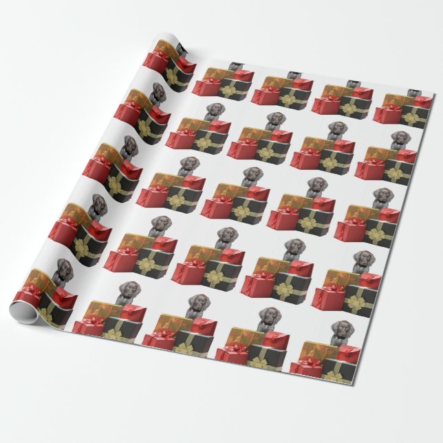 Pointer Puppy Christmas Gifts Wrapping Paper (Unrolled)