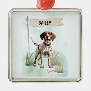 Pointer Watercolor Personalised Dog Metal Ornament