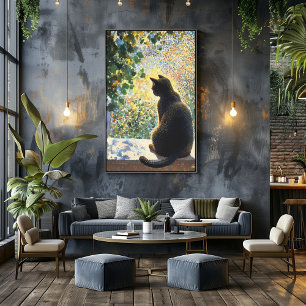 Pointillism Cat on Windowsill in Sunlight Poster