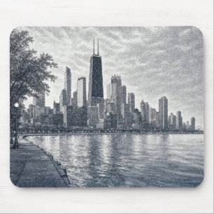 Pointillism Chicago Skyline  Mouse Pad