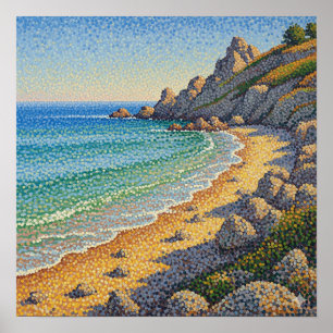 Pointillism Coastal Landscape Poster