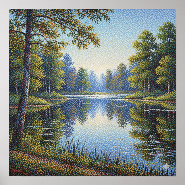 Pointillism Lake Landscape Poster (Front)