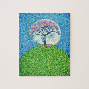 Pointillism Spring Tree Original Art Jigsaw Puzzle