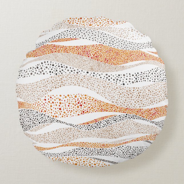 Pointillism Wavy Polka: Cute Doodle Textile Round Cushion (Front)