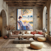 Pointillism Woman by Window with Sunlit View