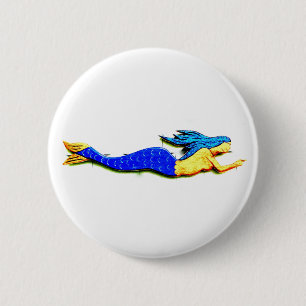 pointing blue-tail mermaid 6 cm round badge