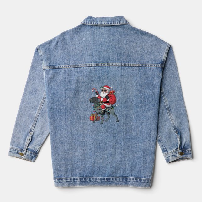 Pointing Dog Lover Funny Santa Riding Pointing Dog Denim Jacket (Back)