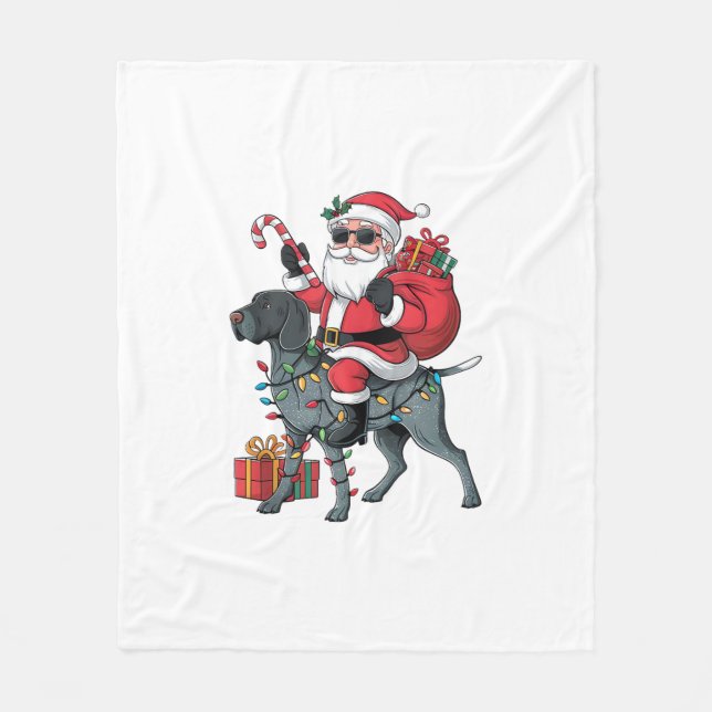 Pointing Dog Lover Funny Santa Riding Pointing Dog Fleece Blanket (Front)