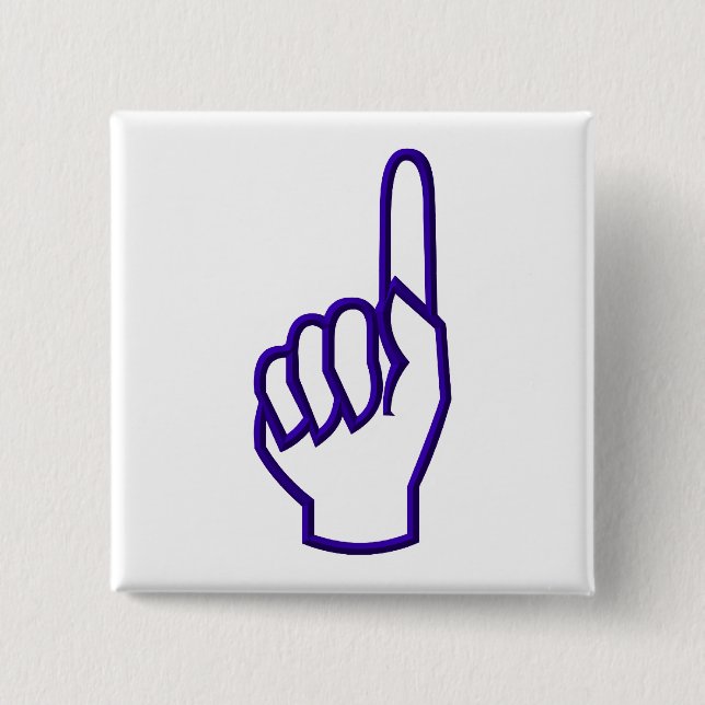 Pointing up finger/hand 15 cm square badge (Front)