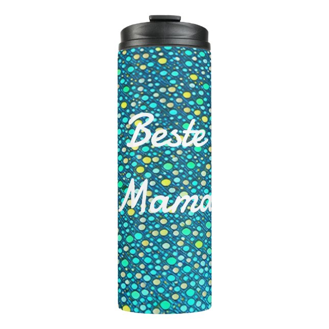 Points pattern blue, turquoise, yellow, green thermal tumbler (Front)