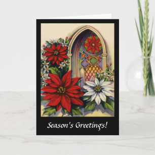 Pointsettias in Stained Glass Arched Window Holiday Card