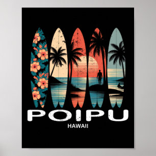 Poipu Beach Hawaii Surfboard Surfing Retro  Poster