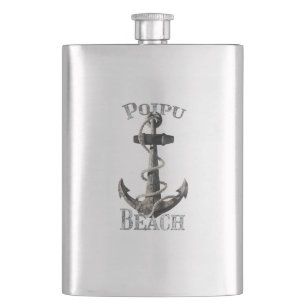 Poipu Beach Hawaii Vacation Nautical Anchor Hip Flask