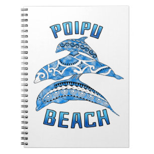Poipu Beach Hawaii Vacation Tribal Dolphins Notebook