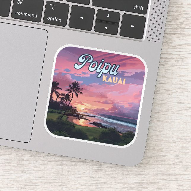 Poipu Kauai Hawaii Beach Palm Trees Retro (Detail)