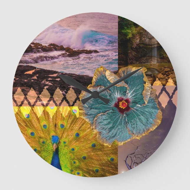 Poipu Sunrise, Kauai Hawaiian Collage Large Clock (Front)