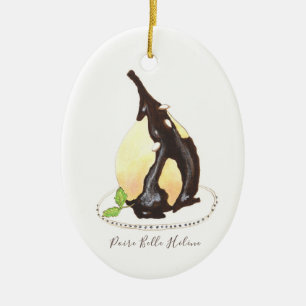 Poire Belle Hélène watercolor Ceramic Ornament