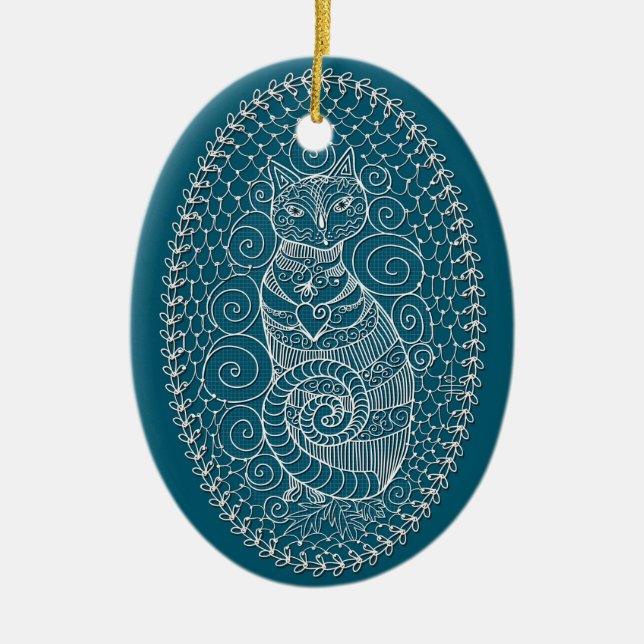 Poise, Digital Lace Cat Christmas Tree Ornament (Front)