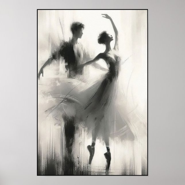 Poised Ballet Dancers in Harmony Abstract Poster (Front)