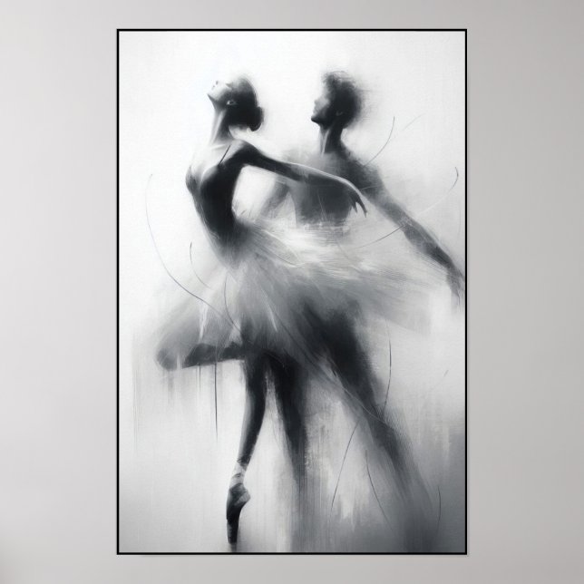 Poised Ballet Dancers in Harmony Abstract Poster (Front)