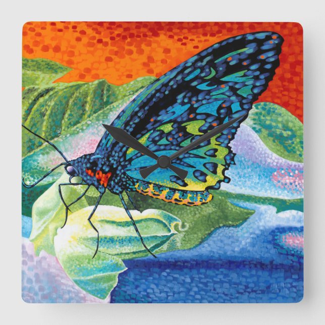 Poised Butterfly II Square Wall Clock (Front)