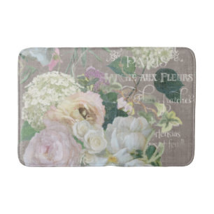 Poised Taupe French Market Floral Vintage Peonies Bath Mat