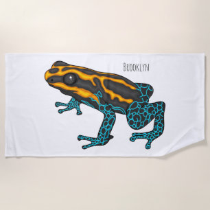 Poison dart frog cartoon illustration  beach towel