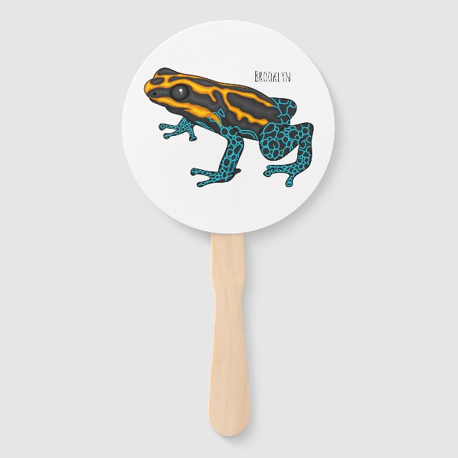 Poison dart frog cartoon illustration hand fan (Front)