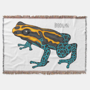 Poison dart frog cartoon illustration throw blanket