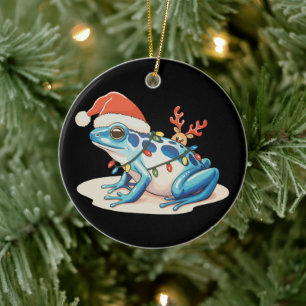 Poison Dart Frog Santa Hat Christmas Lights Xmas Ceramic Ornament