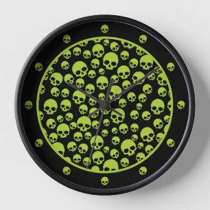 Poison Green Random Skull Pattern Large Clock