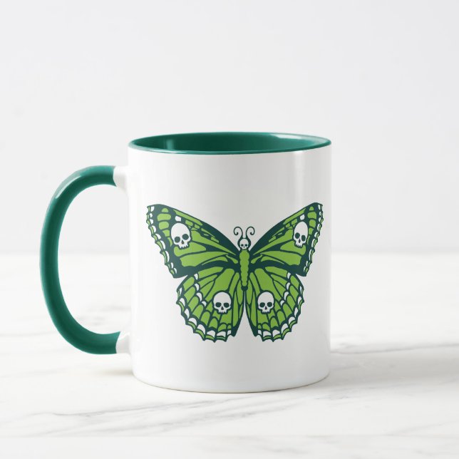 Poison Green Skull Butterfly Mug (Left)