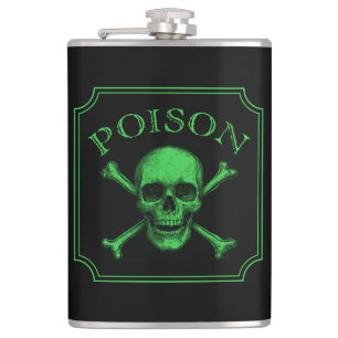 Poison Skull and Crossbones Halloween Design Print Hip Flask