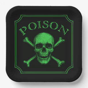 Poison Skull and Crossbones Halloween Design Print Paper Plate