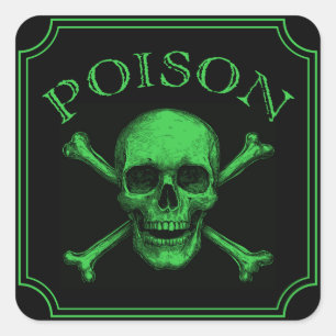 Poison Skull and Crossbones Halloween Design Print Square Sticker