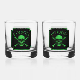 Poison Skull and Crossbones Halloween Design Print Whiskey Glass