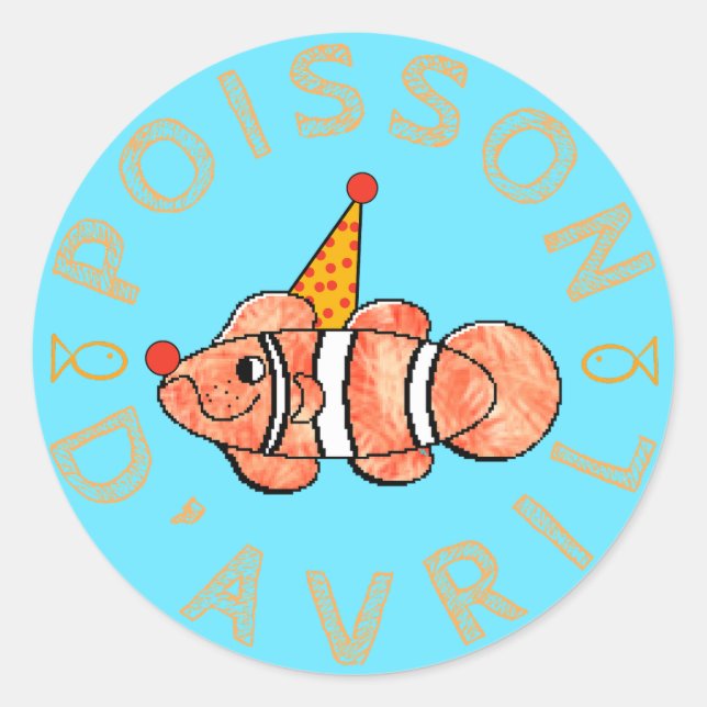 Poisson d’Avril / April Fool’s Fish  Classic Round Sticker (Front)
