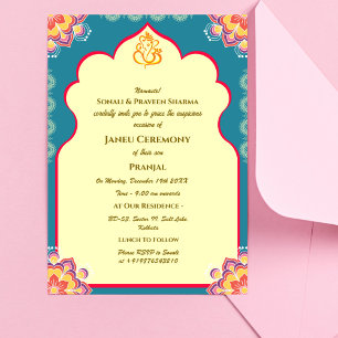 Poite Janeu Upanayanam Hindu Holy Thread Blue Gold Invitation