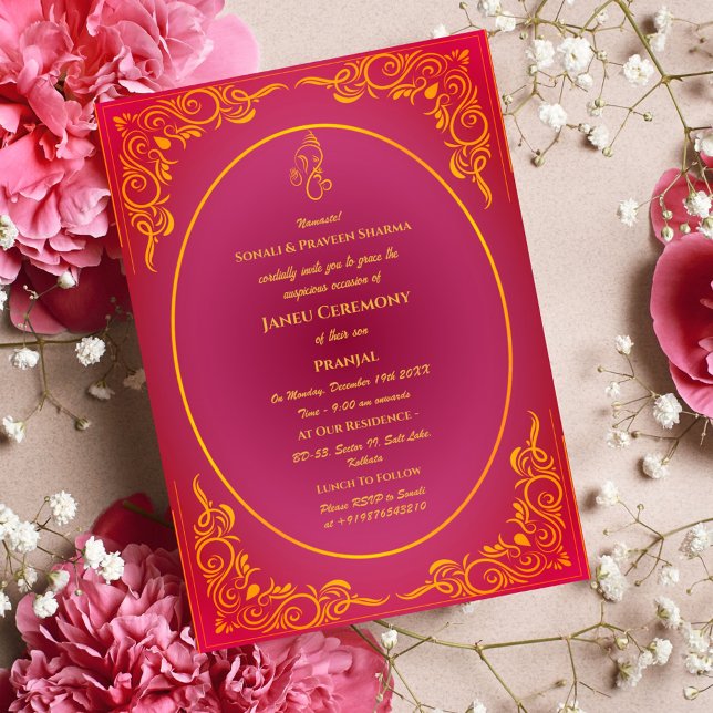 Poite Janeu Upanayanam Hindu Holy Thread Blue Gold Invitation (Creator Uploaded)