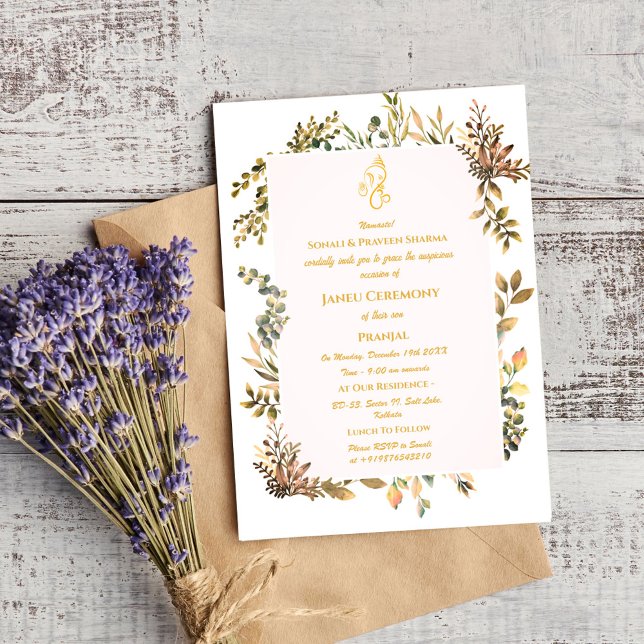 Poite Janeu Upanayanam Hindu Holy Thread Blue Gold Invitation (Creator Uploaded)