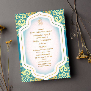 Poite Janeu Upanayanam Hindu Holy Thread Blue Gold Invitation