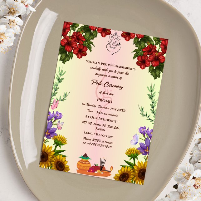 Poite Janeu Upanayanam Hindu Holy Thread Floral Invitation (Creator Uploaded)