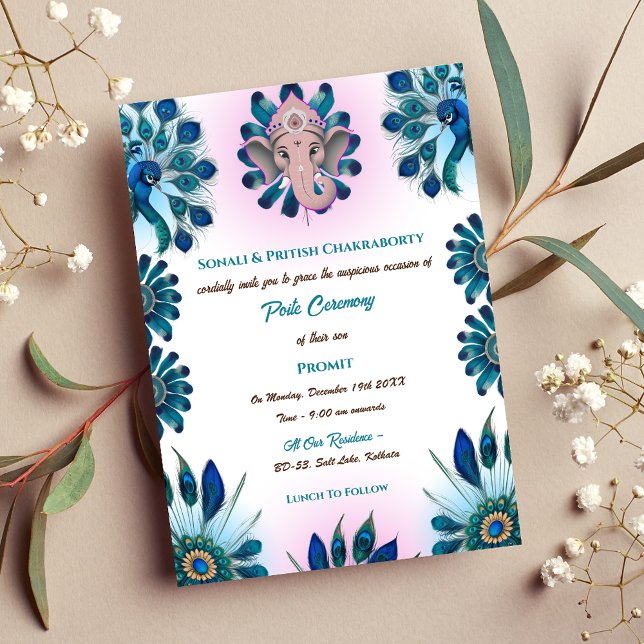 Poite Janeu Upanayanam Hindu Holy Thread Peacock Invitation (Creator Uploaded)