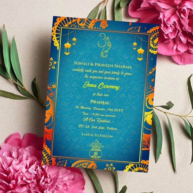 Poite Janeu Upanayanam Hindu Holy Thread Teal Gold Invitation (Creator Uploaded)