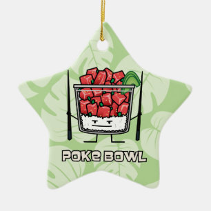 Poke bowl Hawaii raw fish salad chopsticks aku Ceramic Ornament