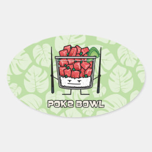 Poke bowl Hawaii raw fish salad chopsticks aku Oval Sticker
