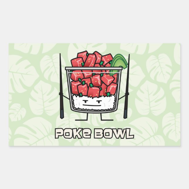 Poke bowl Hawaii raw fish salad chopsticks aku Rectangular Sticker (Front)