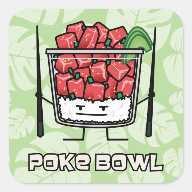 Poke bowl Hawaii raw fish salad chopsticks aku Square Sticker (Front)