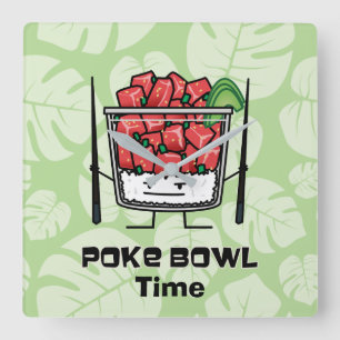 Poke bowl Hawaii raw fish salad chopsticks aku Square Wall Clock